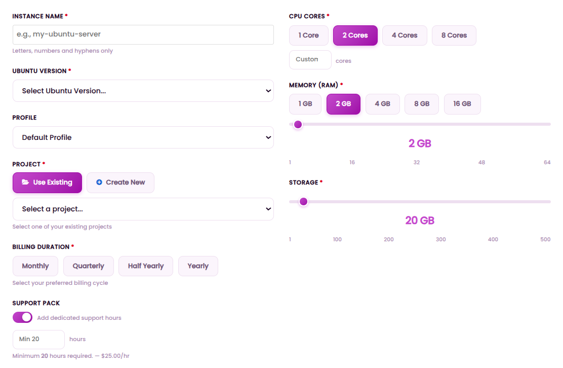 Instance Creation Form