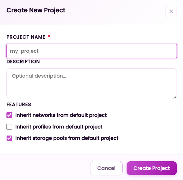 Create New Project Form